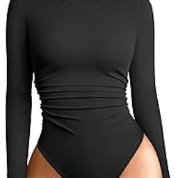 Women Ruched Bodysuits Round Neck Long Sleeve Lounge Stretch Holiday Bodysuits-image-38