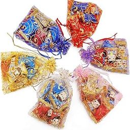 Beingelegant-Pack Of 100 Women's Organza Net Potli Bags For Pooja, Return Gifts For Wedding, Sangeet, Shagun- Multi Coloured (Multi, 14X10)-24