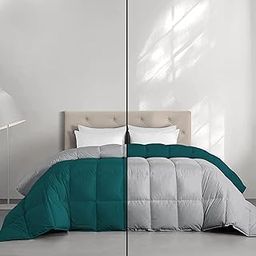 RAJVEER TEXTILE 350 GSM Reversible Comforter Double Bed Winter Blanket/Rajai/Quilt/Dohar (90" x 100") Box Stitch Winter Comforter for Double Bed Silver/Teal Color-picture-11