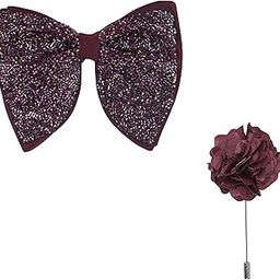 Elegant Butterfly Bow Pre-Tied Bow And Lapel Pin for Men, Classic Solid Color 100% Polyester Micro Fabric Bow Tie, Adjustable Length Clip -Wine-picture-19