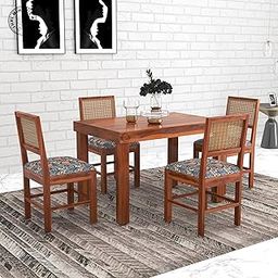 SHRI MINTU'S ART Wooden 4 Seater Dining Table Set | Four Seater Dinning Table with Printed Cushion Chairs for Home | Dining Room Furniture for Kitchen & Restaurants | Solid Wood Sheesham, Honey Finish-13