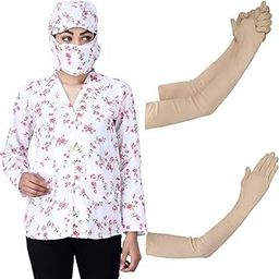 Cotton Floral Print Girls Womens Coat Sun Protection Printed Summer Coat Cap With Long Gloves. (IN, Alpha, L, Regular, Whit/Red)-picture-9