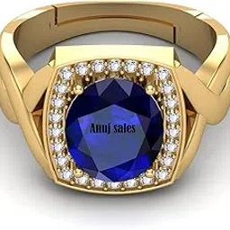 anuj sales 8.25 Ratti 7.25 Carat Certified Original Blue Sapphire Gold Plated Ring Panchdhatu Adjustable Neelam Ring for Men & Women by Lab Certified-picture-12