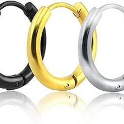 Mens Jewellery Valentine Multi Golden Silver Dumbells Stud Bali Hoop earrings for men/Ear rings Combo For Men/Gents/Boys/unisex Non-Piercing Ear mens jewellery Copper Hoop Earring-image-92