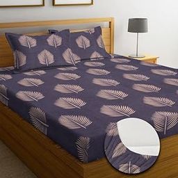 NEW LEAF Cotton 210Tc Elastic Fitted Bedsheets With 2 Pillow Covers |King Bed With All Around Elastic Wrinklefree Supersoft Breathable |Size-78 X72+8 Inches Light Purple,220 TC-picture-27