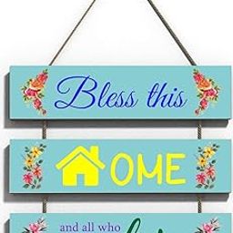 KREEPO Bless This Home Enter Wall Hanging Board Plaque Sign for Room Decoration Green Size(12inch x 10.5inch)-image-88
