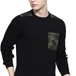 Mens Self Design Black Round Neck Full Sleeve Pullover-image-13