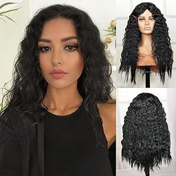 Creamily Long Black Wavy Wig for Women 24 Inch Middle Part Curly Synthetic Hair Natural Looking Heat Resistant Fiber for Daily Party Use-image-57