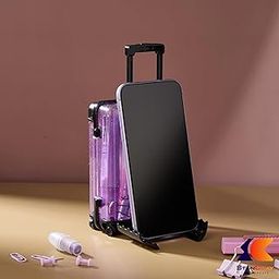 Suit Case Style Portable Phone Stand Wide Compatibility Multipurpose Anti-Skid Design Table Mount Fancy Mobile Holder with Storage Compartment for Office, Home, Gift & Desktop (Purple)-picture-24