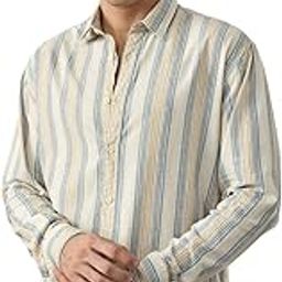 the souled store Cotton Linen Stripes: Sundown Men and Boys Long Sleeve Collared Neck Button Front Multicolor Stripes Regular Fit Cotton Linen Shirt-picture-14