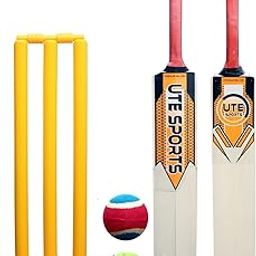 Kids Wooden Tennis Cricket Kit for Light Weight Ball Poplar Willow Size 4 for Age Group 9-11 Years(1 Piece Wooden Cricket Bat, Plastic Wickets, 2 Piece TennisBails,-picture-20