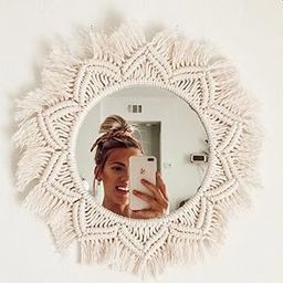 generic Verticle Cotton Handmade Macrame Thread Decorative Gifts Round Wall Mirror Hanging Decors for Livingroom, Bathroom, Bedroom in Bohemian Style White Color Design 11-16 inches-picture-17