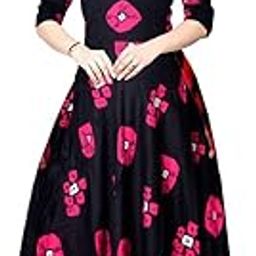 Women's Full Sleeves Fit and Flare Rayon Printed Long Gown (Free Size Upto XXL) Maroon-image-68