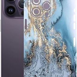 AtOdds - Compatible for iPhone 14 PRO MAX - Mobile Back Skin Sticker - Lamination - Rear Screen Guard Protector Film Wrap (Coverage - Back+Camera+Sides) (Design - Blue Marble)-image-52