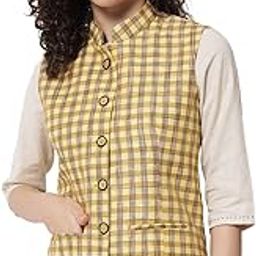 Womens Handloom Block Check Print Nehru Jacket-image-1