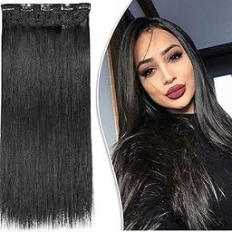 MoonEyes, Natural Black Straight Hair Extensions in High Temperature Synthetic Fiber in 24 inch, 5 Clips Head in 1 Piece For women and girls (Black)-21
