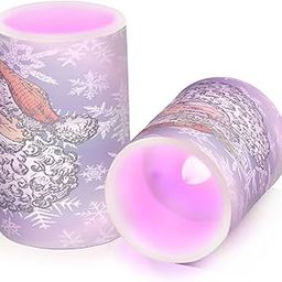 JJoias Santa-Claus-Snowflakes-Pattern Color Changing Flameless Pillar Candles with Remote/Timer, Battery Operated Warm Light/Flickering ‎Candle for Home Decoration Gifts, Set of 2-image-89