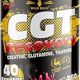 Wild Buck CGT Recovery - Creatine, Glutamine & Taurine|Supports Strength & Power|Performance & Endurance|Muscle Recovery| Enhances Muscle Recovery|Lean Muscle Mass [Pink Lemonade, 260g]-image-87
