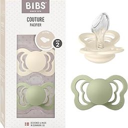 BIBS Couture Silicone Baby Pacifier - Anatomical & Soft Nipple, Gentle Shield Prevents Skin Irritation & Moisture Buildup, 100% Food Grade, BPA Free Soother, 6-18 Months, Pack of 2, Ivory & Sage-28
