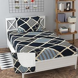 Soniasaa® Prime Collection Cotton-Mix Fitted Single Bedsheet with 1 Pillow Cover for Single Bed with All Around Elastic 250 TC Size - 72X36X6 Fit Upto 6 Inches Mattress Color Midnight Black-30