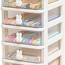 House of Quirk 5 Tier Transparent Cosmetic Jewelry Box, Office Desktop Drawer Storage Box, Plastic Multi-Layer Small Storage Box (White)-20