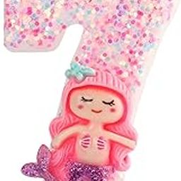 Pink 7 Candle, 7 Birthday Candle, Pink Glitter Mermaid Birthday Candles for Cake, Cake Topper Decoration for Girls Women Mermaid Theme Birthday Party Anniversary Celebrations Supplies (7, Pink)-image-66