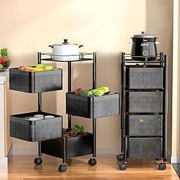 REWOP Kitchen Trolley with Wheels, Kitchen Organizer Items and Storage Solutions for Round Kitchen Organizer and Kitchen Accessories Items, Revolving Vegetable Kitchen Rack (Squre, 4 Layer)-image-2