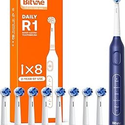 Bitvae R1 Rotating Electric Toothbrush with 8 Brush Heads for Adults and Kids, 60-Day Battery Life, 5 Modes Rechargeable Power Toothbrush with 2-Minute Smart Timer, Dark Blue-image-22