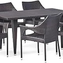 MJA FURNITURE Patio Outdoor Dining Table Set 6 Seater, Patio Dining Room Sets | Rattan Wicker Dining Chairs with Table Set for Dining Room, Hotels (6 Chair 1 Table)-image-32