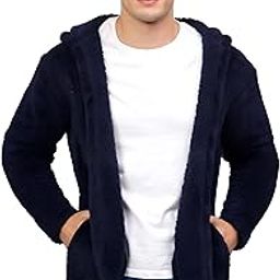 Men's Hooded Cardigan Full Sleeve Fleece Shawl Collar Shrug Open Front Drape Cape Overcoat with Pockets-image-45