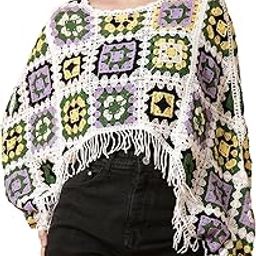 Women Multicolour Hollow Out Batwing Sleeves Crochet Cape Poncho Bohemian Tassel Crop Top Dn13 (Fit to 32-38 Inch Bust)-picture-11