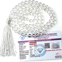 Remedywala Certified Natural Crystal Sphatik(Clear Quartz) mala Natural Crystal Stone 6 mm 108 Beads Jap Mala for Meditation, Pooja, Chanting, Wearing/Sphatik(Clear Quartz) mala 108 Beads Original-image-5