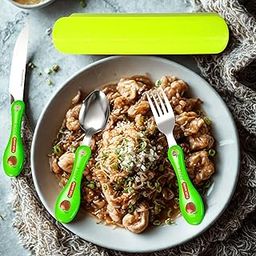 Hian Kid-Friendly Cutlery Set with Carry Case | 3-Pieces (Spoon, Fork, Knife)–Green | Stainless Steel with Fun Fruit Design | Promotes Independent Eating | Ideal for Kids’ Mealtime, Travel & Training-image-51
