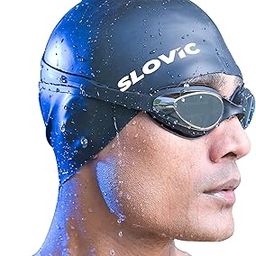 Slovic Swimming Goggles & Cap Combo | Anti-Fog Swimming Goggles for Men | Swimming Cap for Men | UV Protected Swimming Goggles for Women with Adjustable Straps | Unisex Swimming Accessories [Black]-14