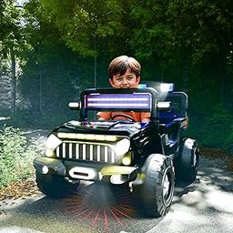 Cockatoo KX-Thar Ride-On Electric Car For Kids, Electric Jeep For Kids To Drive 2 years 12 With 12V Dual Motor 6V Double Battery Remote Control LED Headlights, Bluetooth Music Lights Big Wheels, Black-1