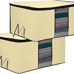 Kuber Industries Underbed Storage Bag | Clothes Storage Bag | Blanket Cover with Clear Window | Zipper Closure & Handle Cloth Organizer | Plain Black Border | Large | Pack of 2 | Cream-2