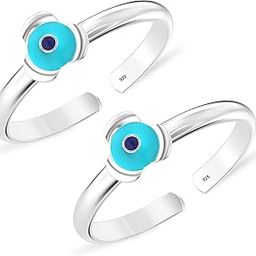 Silver Style Women's 925 Sterling-Silver Blue-Green Toe Ring-image-94