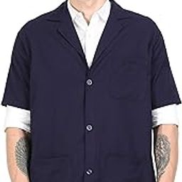 Unisex Men's and Women's Navy Blue Apron Half Sleeve Lab Coat Laboratory Engineering Students Industrial Workers TERRY COT Blend Fabric-image-57