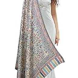 Women's Pashmina Shawl, Jacquard Kani Cutting Woven, Warm and soft, Light Weight (12MKC_White)-image-47