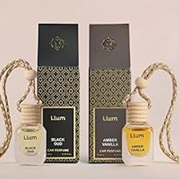 Llum Car Air Freshener| 10ml, Combo of 2 |Luxury, Organic Toxin-Free Perfume |Interior Accessory for fresh Aroma |Long Lasting Fragrance (Black Oud & Amber Vanilla)-27