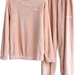 Women Warm Fleece Pajamas Flannel Pajamas Sets Long Sleeve Winter Pajama Set Ladies (28 Till 34) Pink-image-120