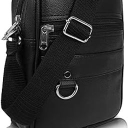 Men's Mini PU Leather Black Sling Bag | Compact Crossbody Messenger for Travel & Daily Use | Adjustable Strap, Metal Zippers, Lightweight & Unisex (Black)-9