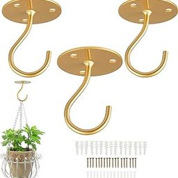 Ceiling Hooks for Plants - Metal Heavy Duty Wall Mounted Hangers for Hanging Bird Feeders, Planters, Wind Chimes, Include Professional Drywall Anchors（3-Pack）(Gold)-image-86