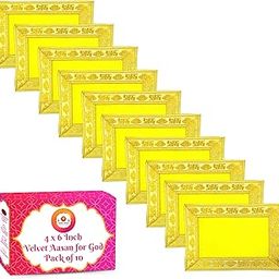 Bhakti Lehar (4 x 6 Inch) Small Size Yellow Velvet Pooja Aasan for God Idol/Chowki Aasan Kapda Cloth for Temple Shelf Home Mandir, Ganesh Baithak and God Idol Sitting - Pack of 10-image-91