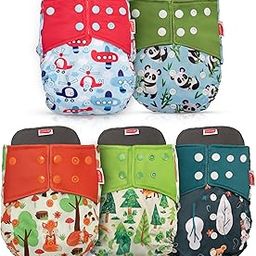LuvLap Reusable Baby Cloth Diapers Combo Pack of 5, Orange & Green, Blue & Pink, Blue Panda, Green Bunny, White & Blue, Double Leak Guard, High Absorption, Stain-Proof Comfort & Protection, 3m+-17