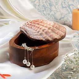 Sajawa Sea Shell & Wooden Decorative Jewelry Box – Aesthetic Handmade Jewellery & Trinket Case, Coastal Style Pearl Shell Storage Box for Gifting-Scallop-5 inches-4