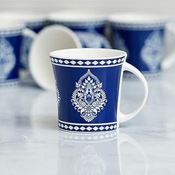 Femora Block Print Ceramic Coffee & Tea Cup Set of 6, 160 ML, Blue-19