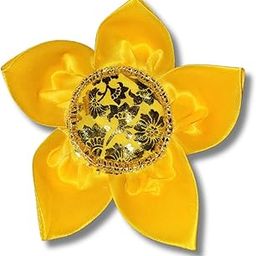 Om Gange Padma Asana (Lotus Shaped), Yellow Silk Satin Asana for God, Pooja Table, Chowki Aasan, for Laddu Gopal Flower Shape Aasan Mandir Cloth for Ganpati ji Lakshmi Ji, Kanha Ji God Idol Statue.-image-20