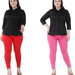Premium Cotton Body Hugging Ankle Length Legging for Women, Soft and Comfortable Fabric with Elastic Closure, Free Size - Pack of 2pc (Fit Upto 25 to 32 Waist)- Red, Pink-image-57