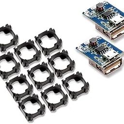 ICSTORE 18650 3.7V Cell/Battery Spacer/Mount Holder/Case for Portable Electronics/Car/Motorcycle use With DIY Powerbank Module - Pack of (10 spacer + 2 Module)-0